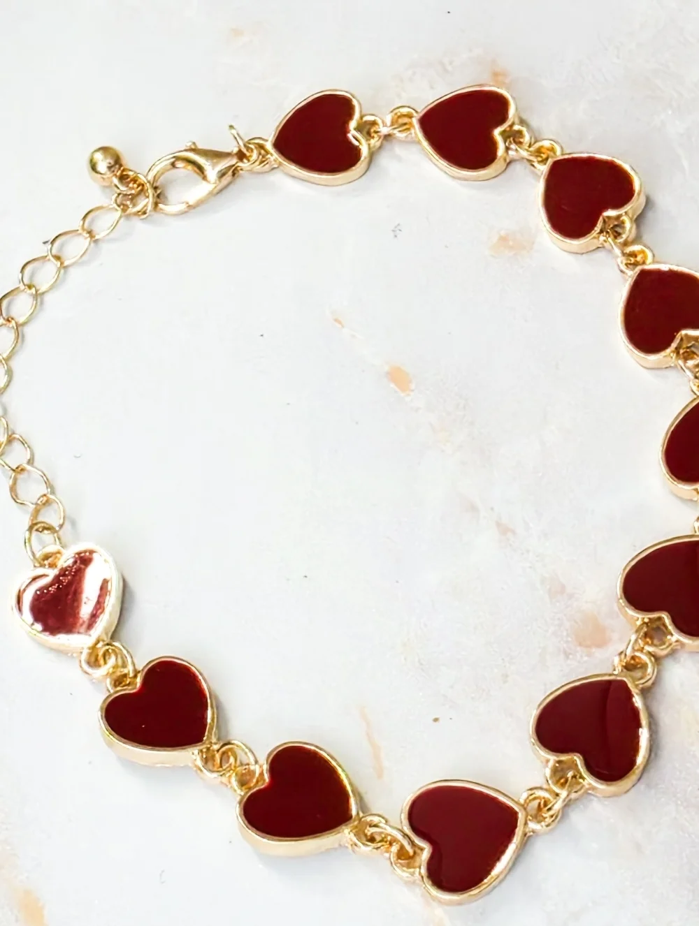 ​18K Gold Red Heart Link Bracelet Boutique Jewelry New
